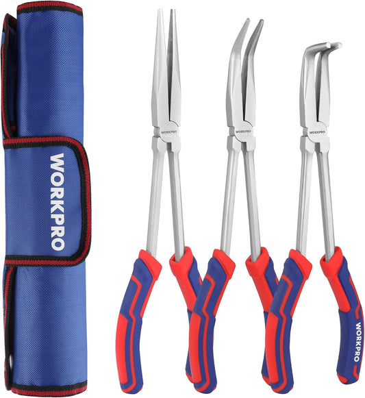 WORKPRO 11-Inch Extra Long Needle Nose Pliers Set - Straight & Bent Tip Pliers for Precision Work in Tight Spaces