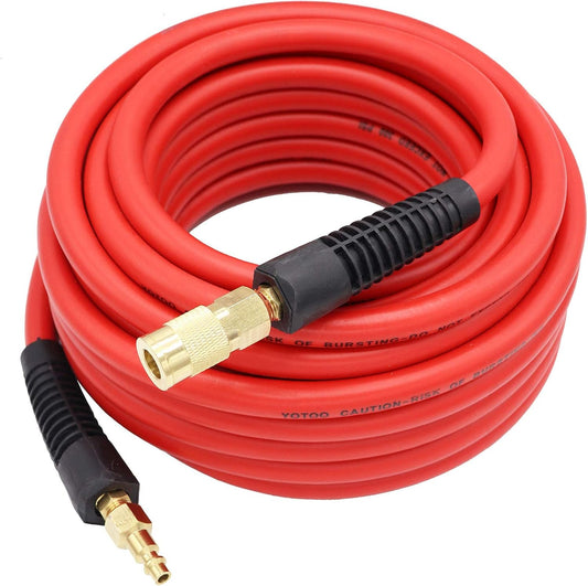 YOTOO 3/8" x 50' Hybrid Air Hose - 300 PSI Heavy Duty, Lightweight & Kink Resistant with 1/4" Brass Fittings & Bend Restrictors (Red)