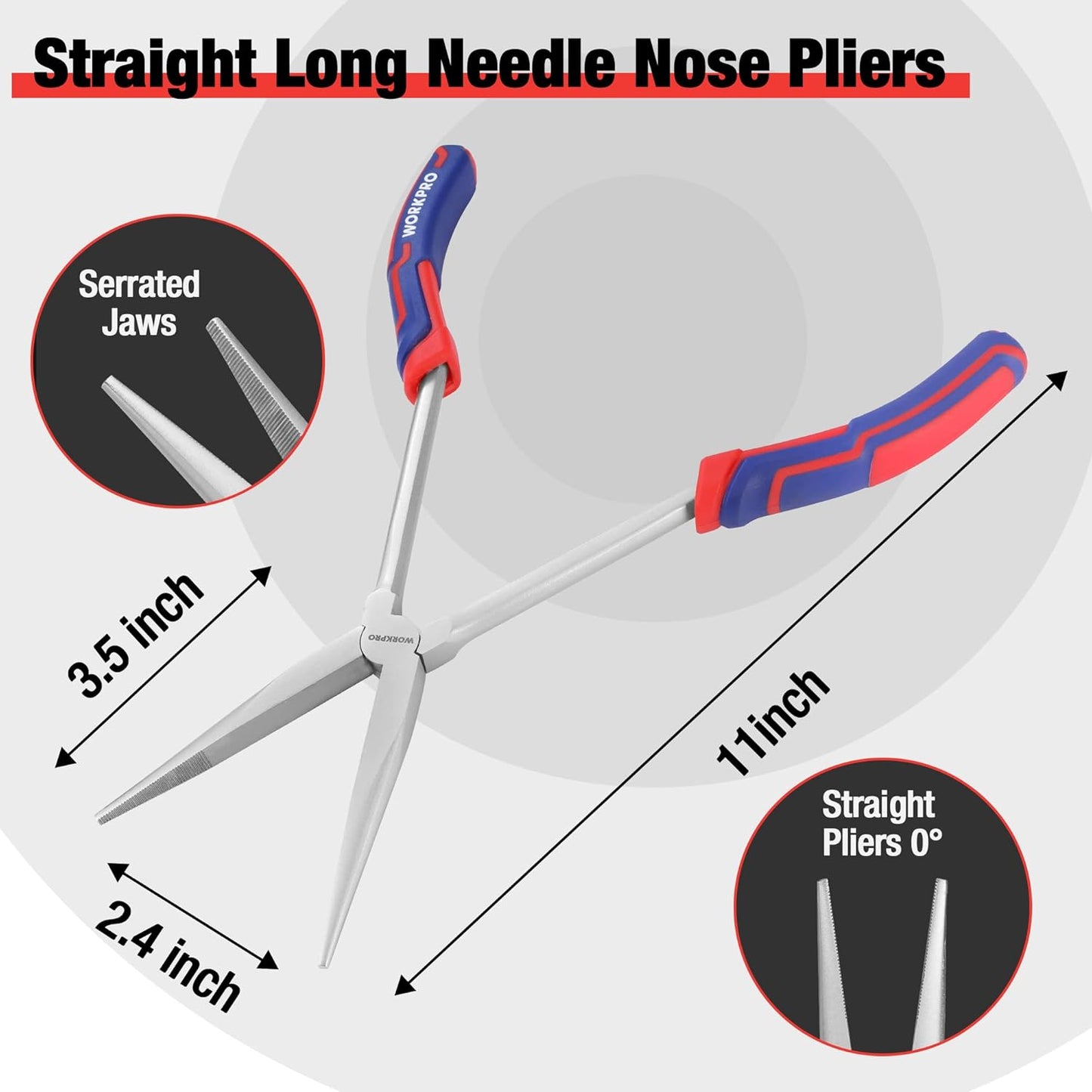 WORKPRO 11-Inch Extra Long Needle Nose Pliers Set - Straight & Bent Tip Pliers for Precision Work in Tight Spaces