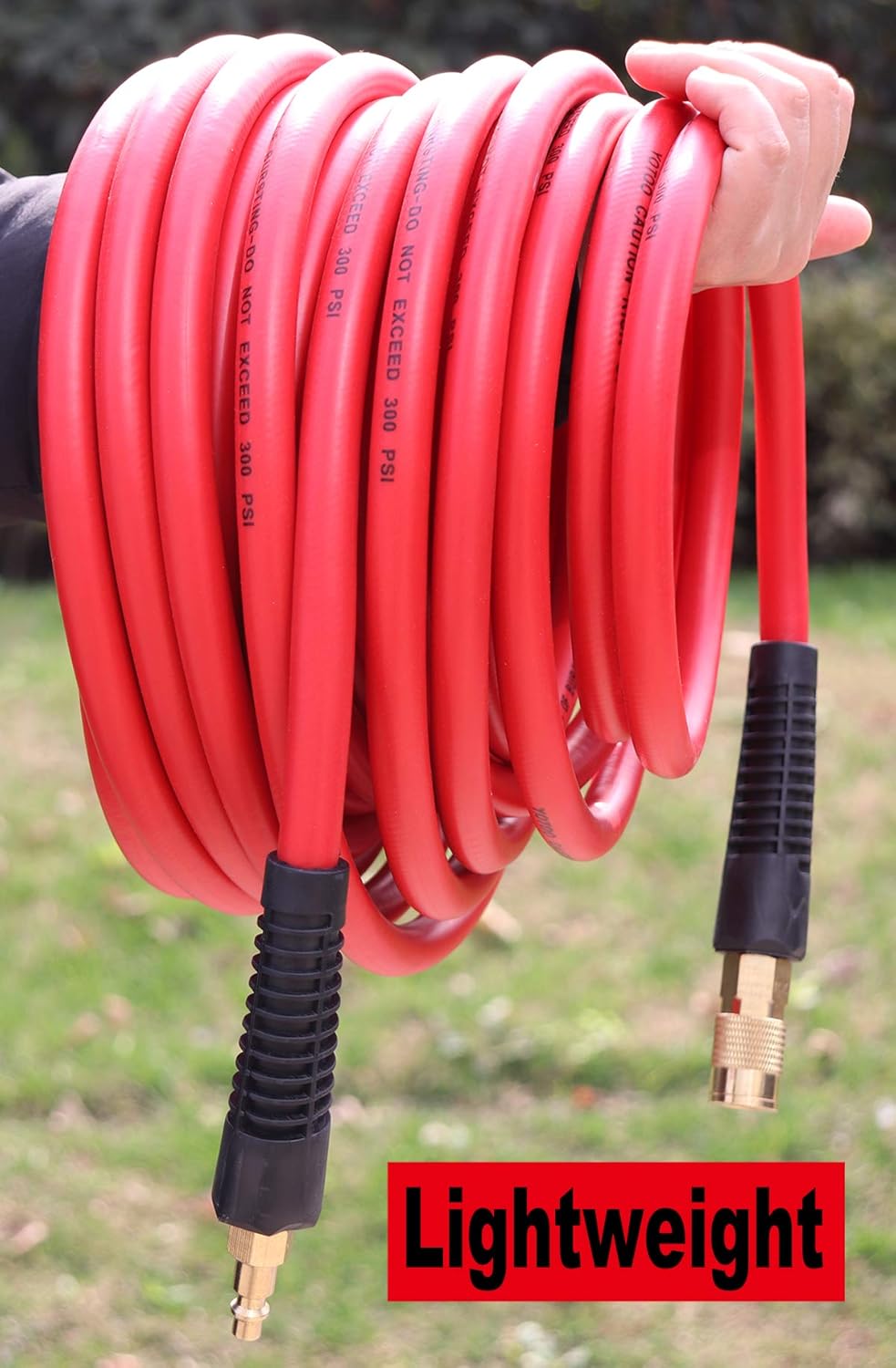 YOTOO 3/8" x 50' Hybrid Air Hose - 300 PSI Heavy Duty, Lightweight & Kink Resistant with 1/4" Brass Fittings & Bend Restrictors (Red)