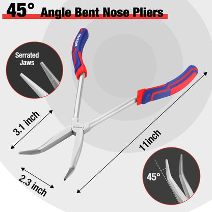 WORKPRO 11-Inch Extra Long Needle Nose Pliers Set - Straight & Bent Tip Pliers for Precision Work in Tight Spaces