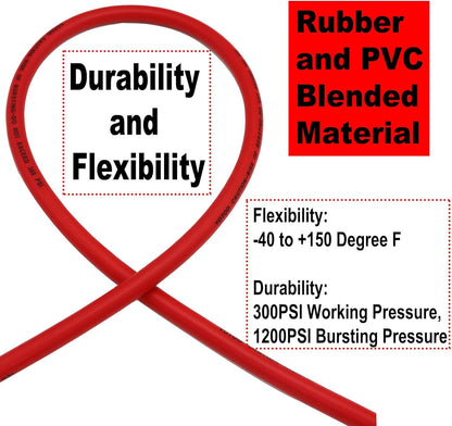 YOTOO 3/8" x 50' Hybrid Air Hose - 300 PSI Heavy Duty, Lightweight & Kink Resistant with 1/4" Brass Fittings & Bend Restrictors (Red)