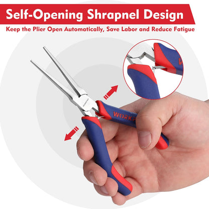 WORKPRO 2-Piece 6" Mini Needle Nose Pliers Set - Long & Bent Nose Jewelry Pliers with Comfort Grip for Wire Wrapping & Crafts