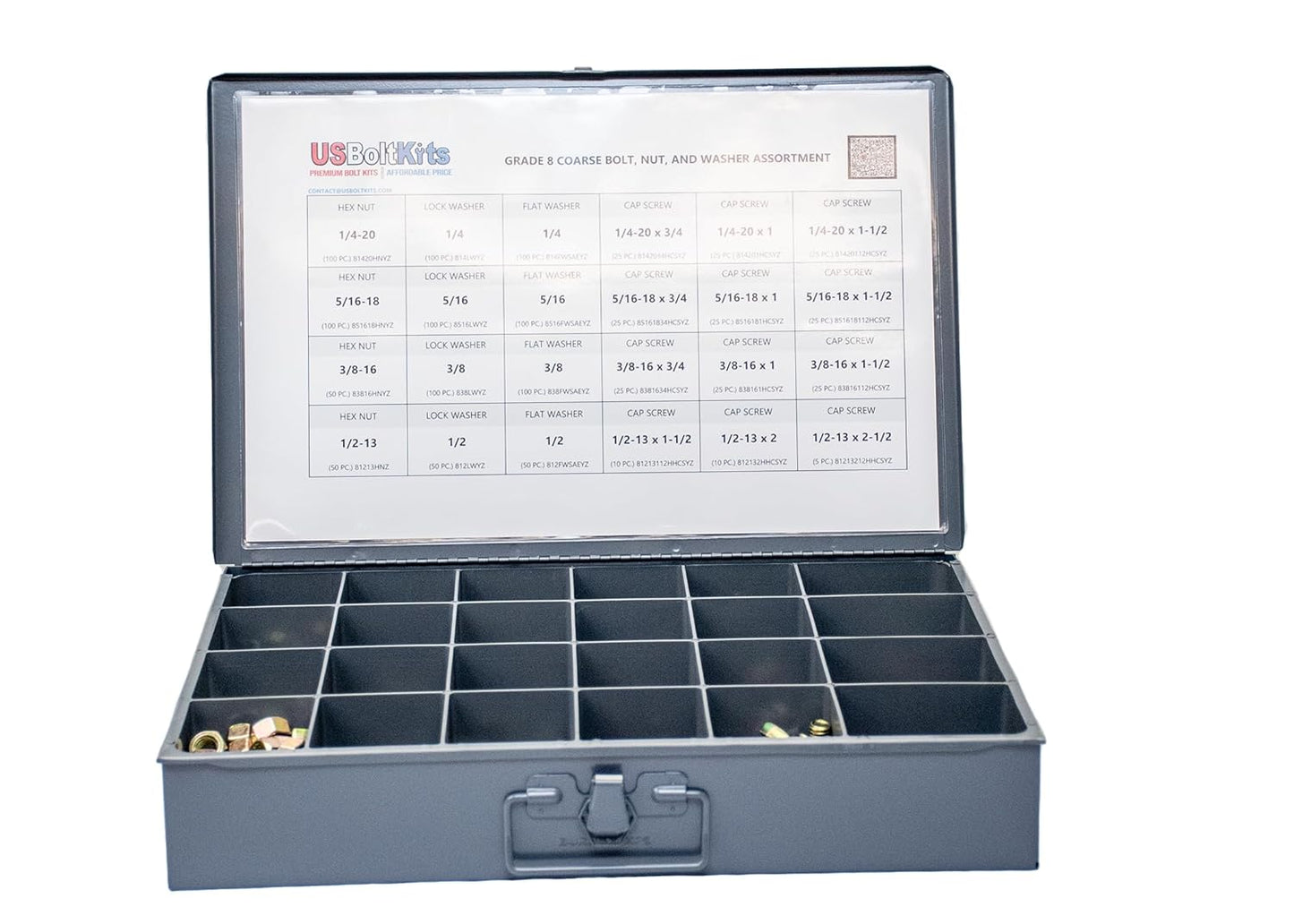 1250-Piece Grade 8 Coarse Thread Hardware Kit - Hex Bolt, Nut & Washer Assortment (SAE Sizes) - Heavy-Duty Fastener Set"