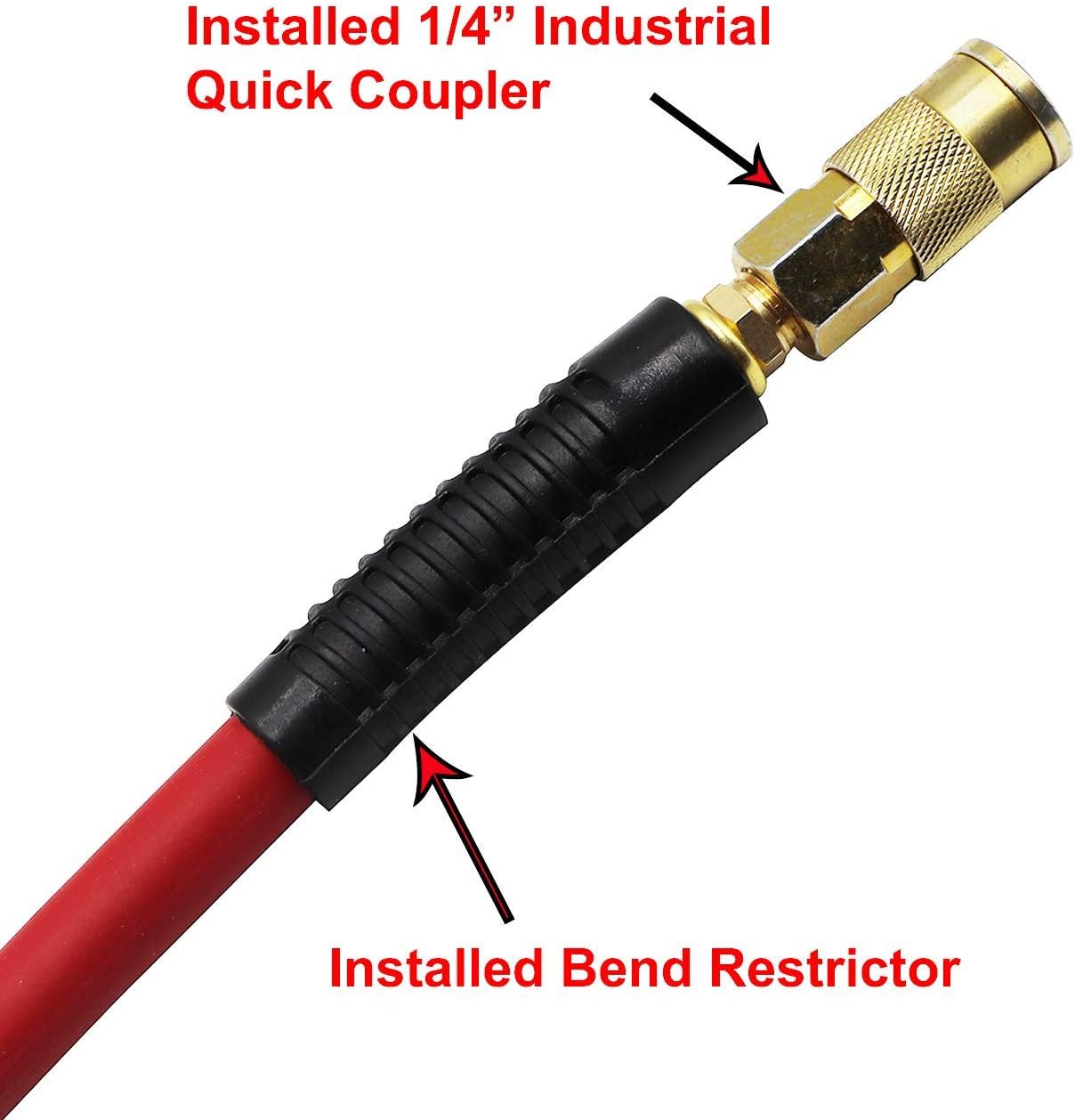 YOTOO 3/8" x 50' Hybrid Air Hose - 300 PSI Heavy Duty, Lightweight & Kink Resistant with 1/4" Brass Fittings & Bend Restrictors (Red)