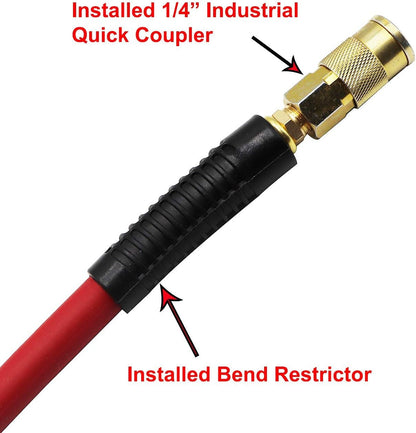 YOTOO 3/8" x 50' Hybrid Air Hose - 300 PSI Heavy Duty, Lightweight & Kink Resistant with 1/4" Brass Fittings & Bend Restrictors (Red)
