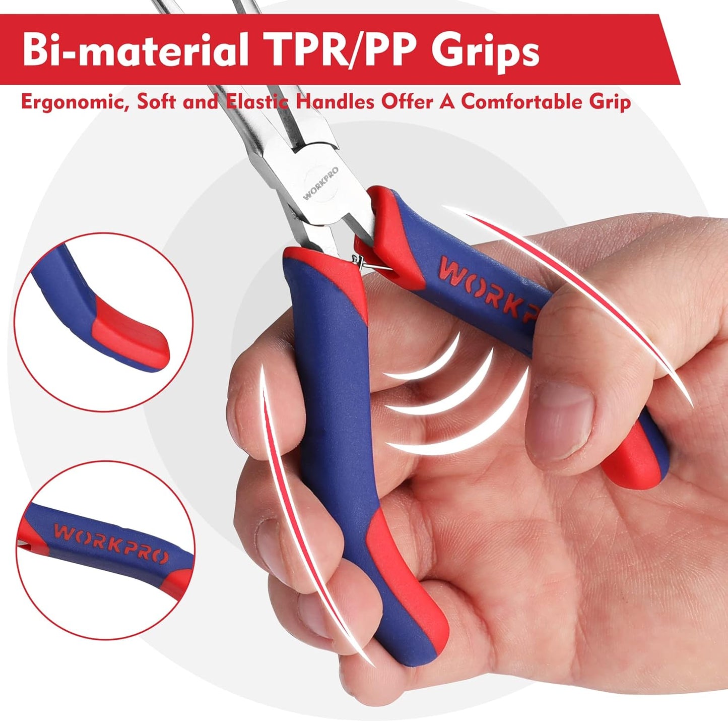 WORKPRO 2-Piece 6" Mini Needle Nose Pliers Set - Long & Bent Nose Jewelry Pliers with Comfort Grip for Wire Wrapping & Crafts
