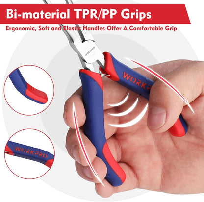 WORKPRO 2-Piece 6" Mini Needle Nose Pliers Set - Long & Bent Nose Jewelry Pliers with Comfort Grip for Wire Wrapping & Crafts