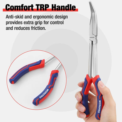 WORKPRO 11-Inch Extra Long Needle Nose Pliers Set - Straight & Bent Tip Pliers for Precision Work in Tight Spaces