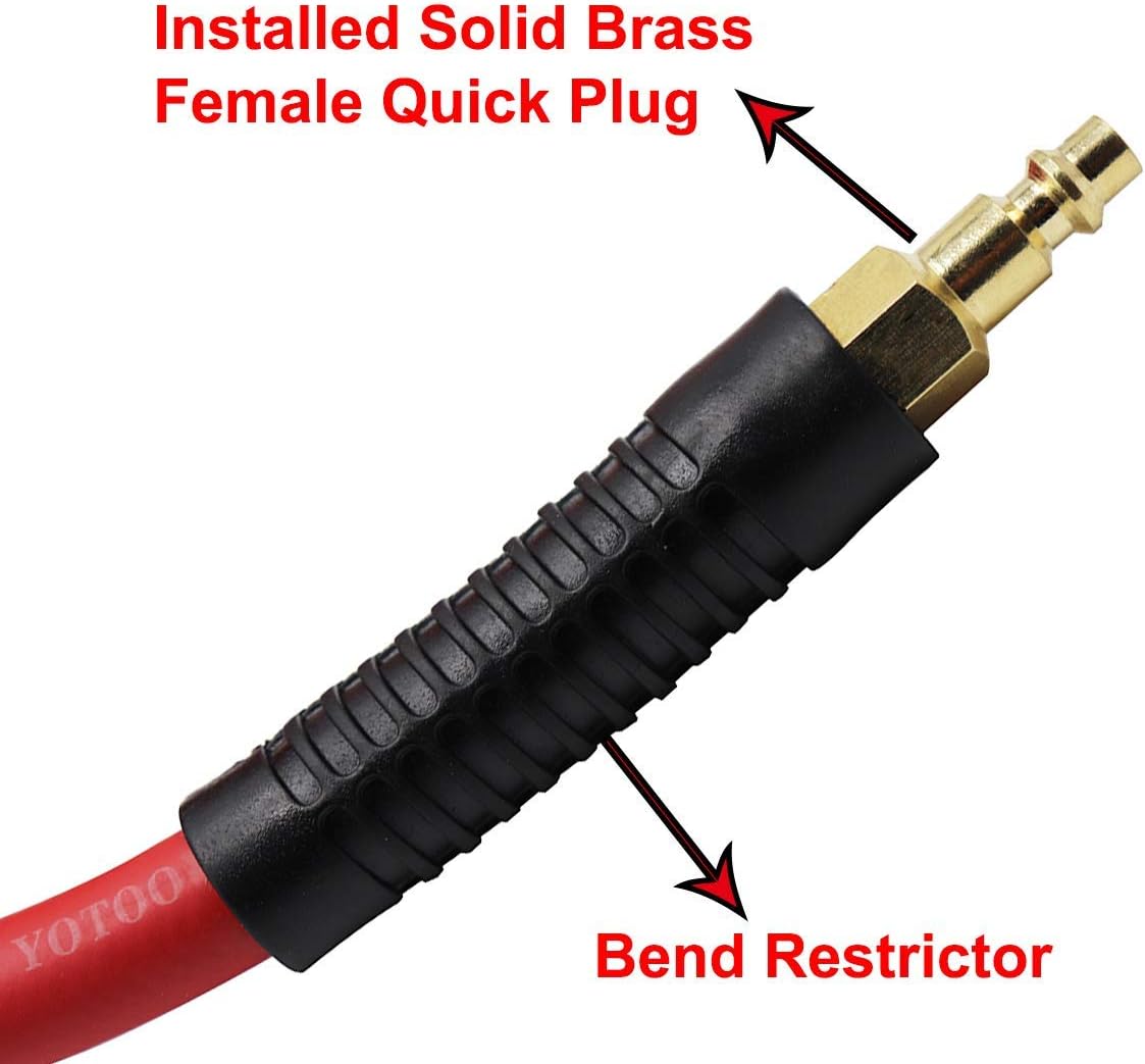YOTOO 3/8" x 50' Hybrid Air Hose - 300 PSI Heavy Duty, Lightweight & Kink Resistant with 1/4" Brass Fittings & Bend Restrictors (Red)