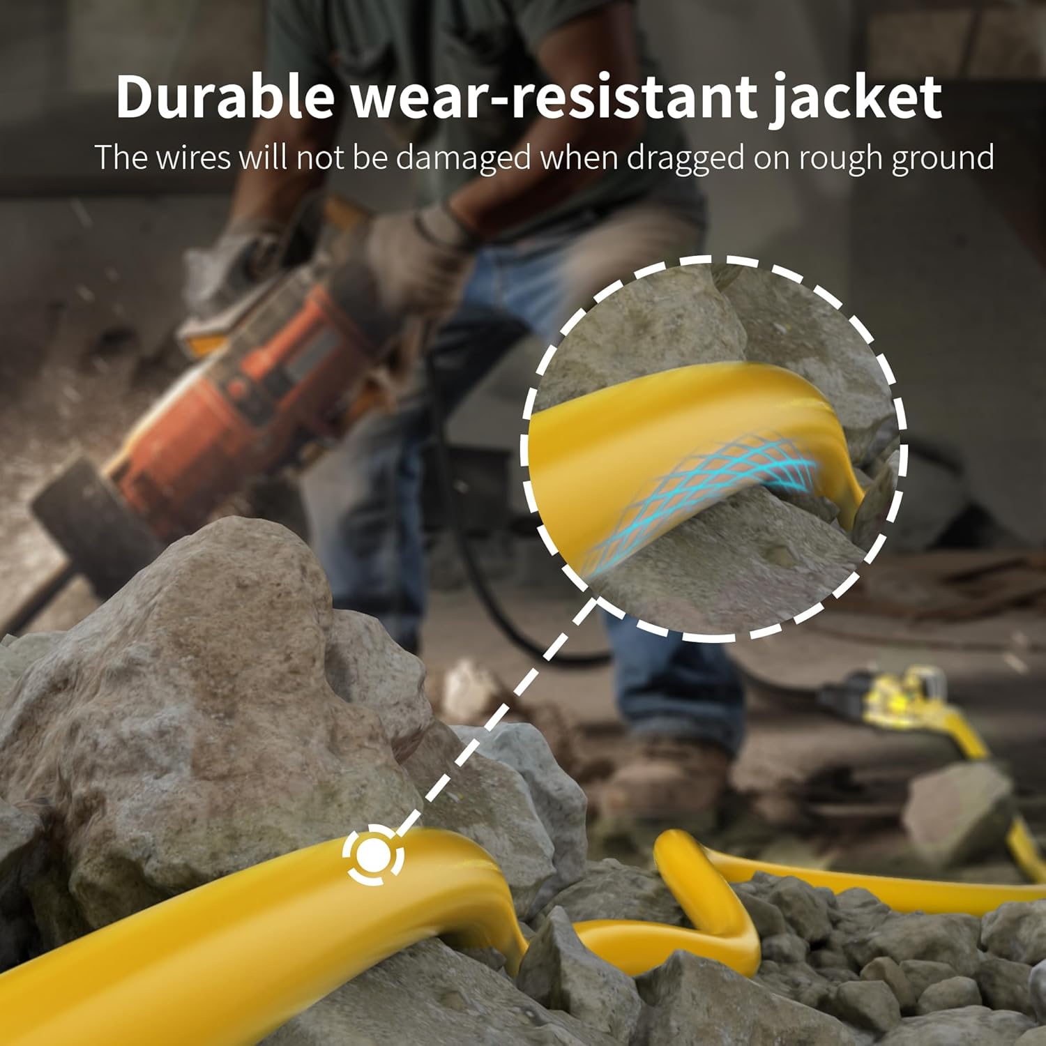 25FT Heavy-Duty Outdoor Extension Cord – 12/3 Gauge, 15A 1875W, Waterproof & Cold-Resistant Yellow Cable with Lighted End (ETL Listed)